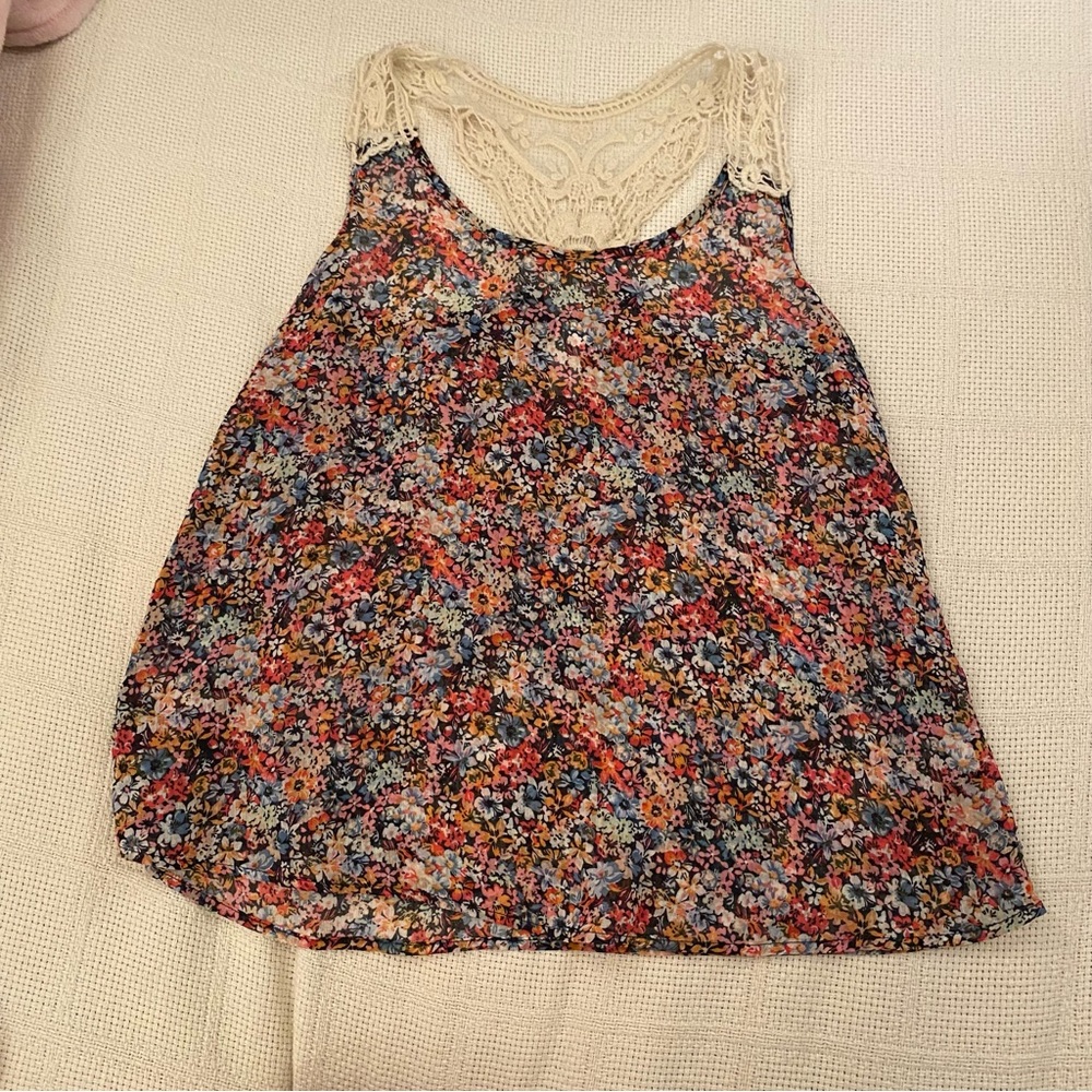 Floral lace sheer tank